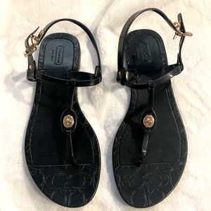 NEW COACH SIGNATURE PIER JELLY THONG BLACK STRAPPY FLAT SANDALS SIZE 9
